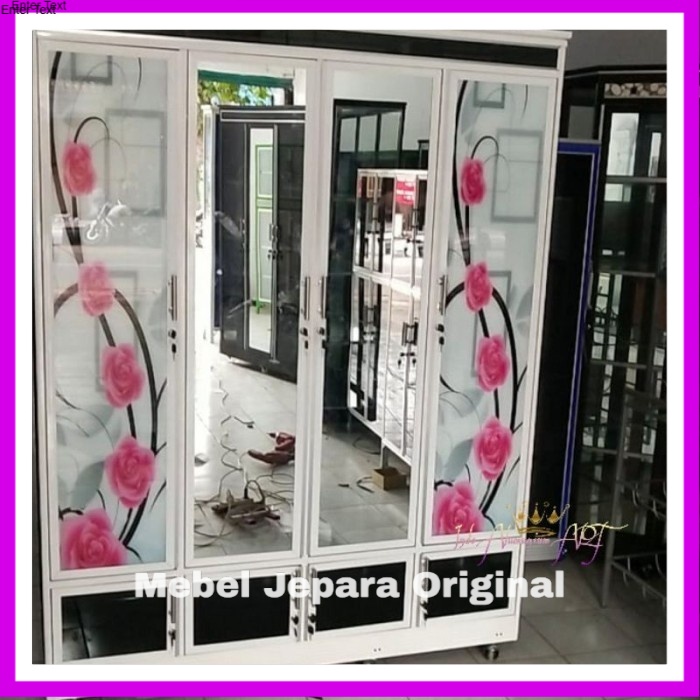 Lemari Baju Kaca / Pakaian Pintu 4 Mebel Aluminium Kaca Motif Bunga