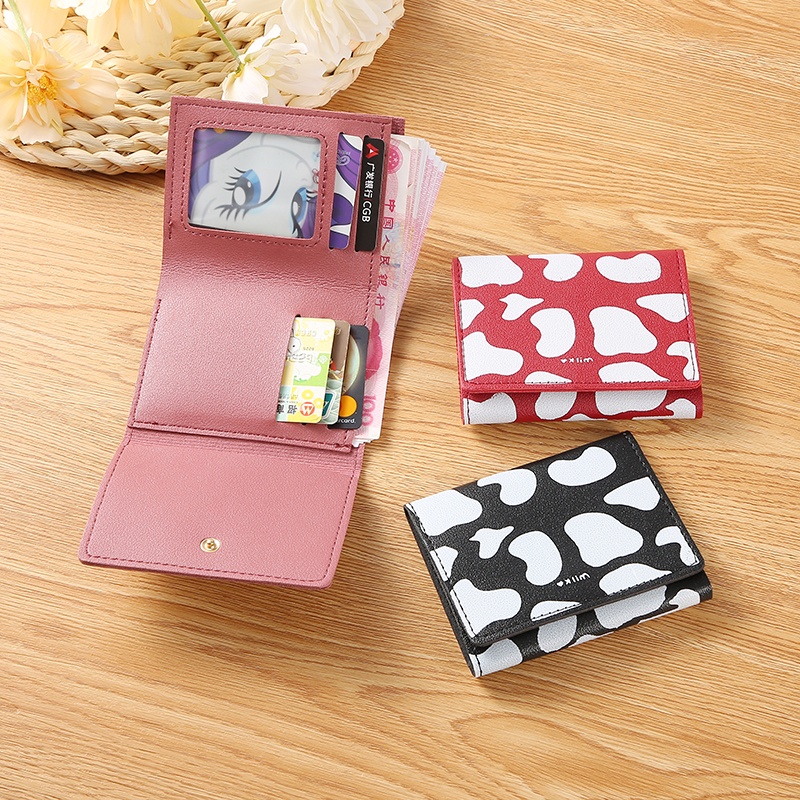 Dompet Lipat Mini Wanita Fashion Korea Style Motif Dompet Uang Kertas Kartu Dompet Cewek Kulit PU Azgalery D54