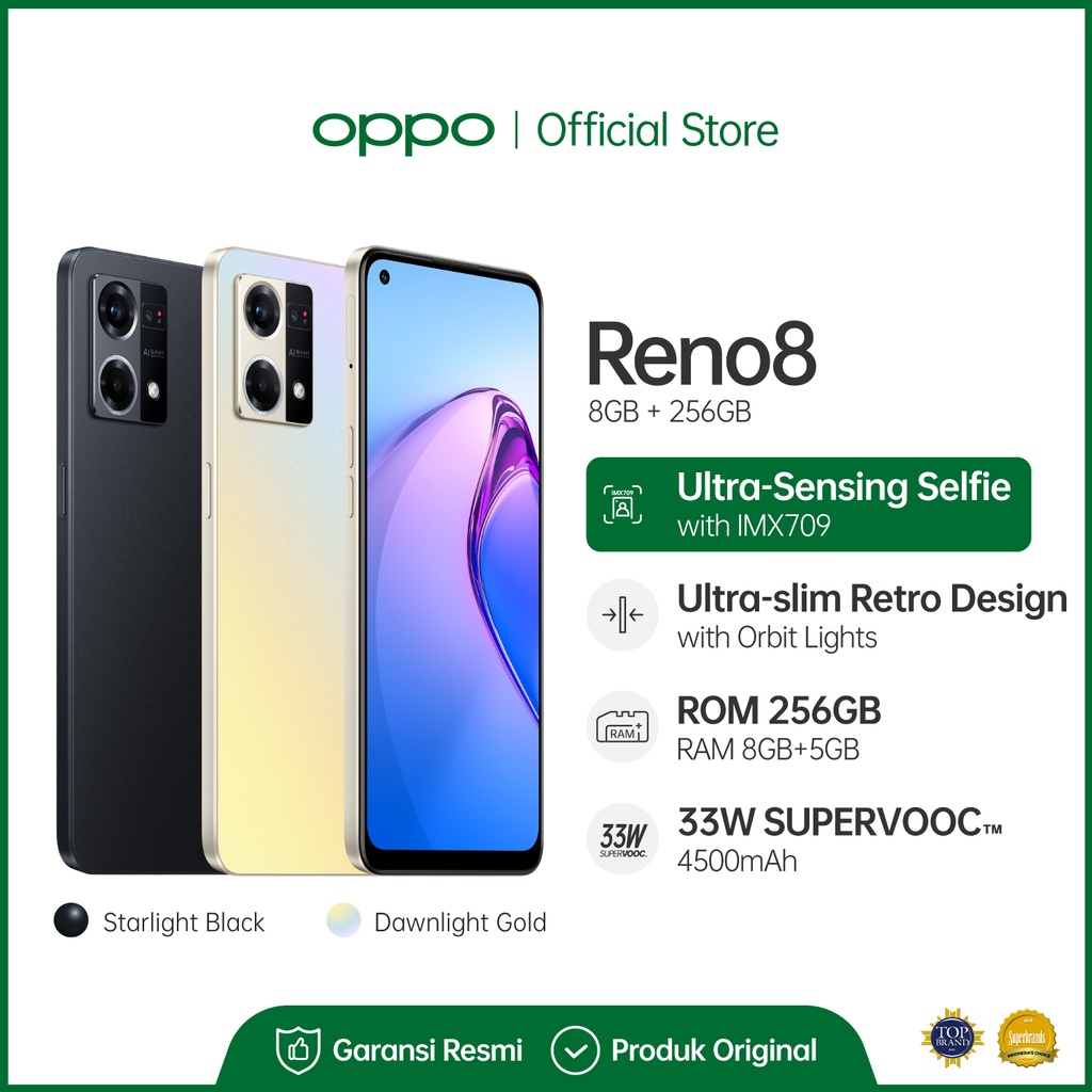 OPPO Reno8 4G 8GB/256GB [Ultra Sensing Selfie with Sony IMX709, 33W SUPERVOOC Charging, Ultra-slim OPPO Glow Design with Orbit Light]