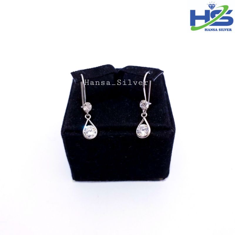 Anting Wanita Perak Asli Silver 925 Lapis Emas Putih Model Desi Agogo Batu Putih - Anting Wanita Anti Karat