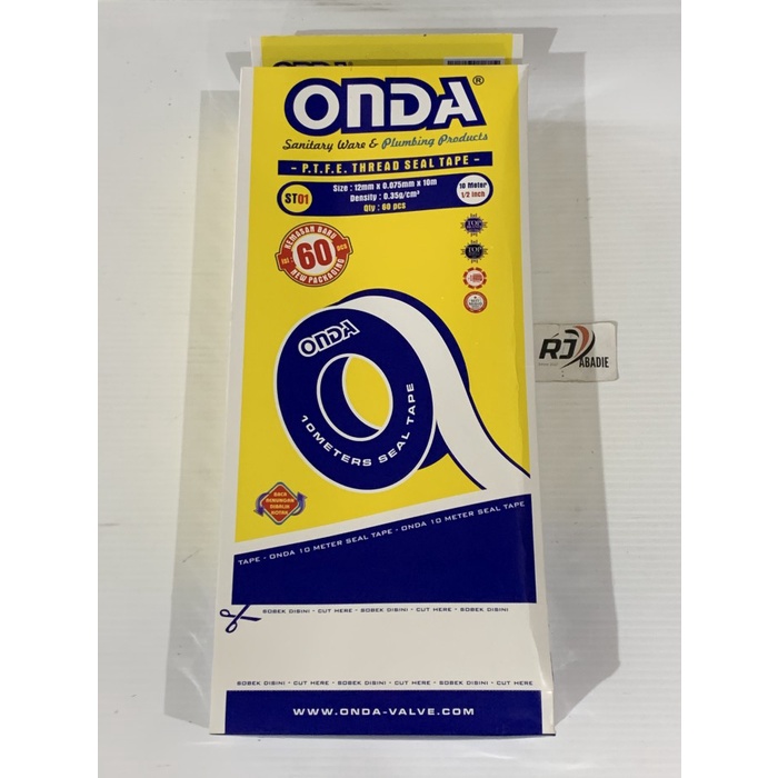 [60PCS] Seal Tape Sealtape Isolasi Pipa Bocor Kran Air ONDA 1/2 Inch x 10 Meter