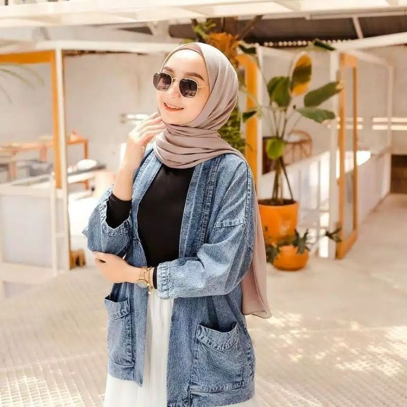 Outer Jeans Cardigan Wanita Blazer Hoodie