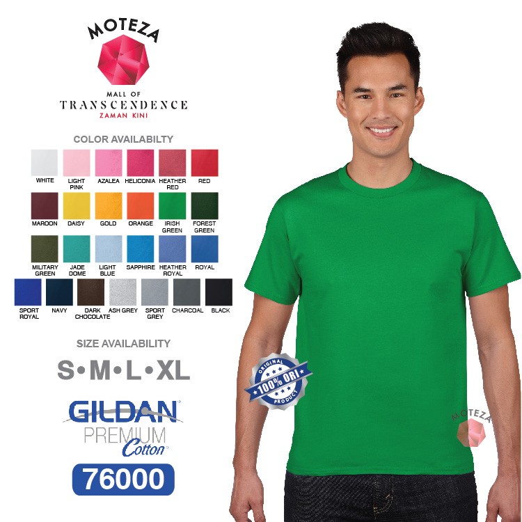 Moteza Kaos Polos Combed 24s - GILDAN Premium Cotton 76000 - WARNA (Cool)