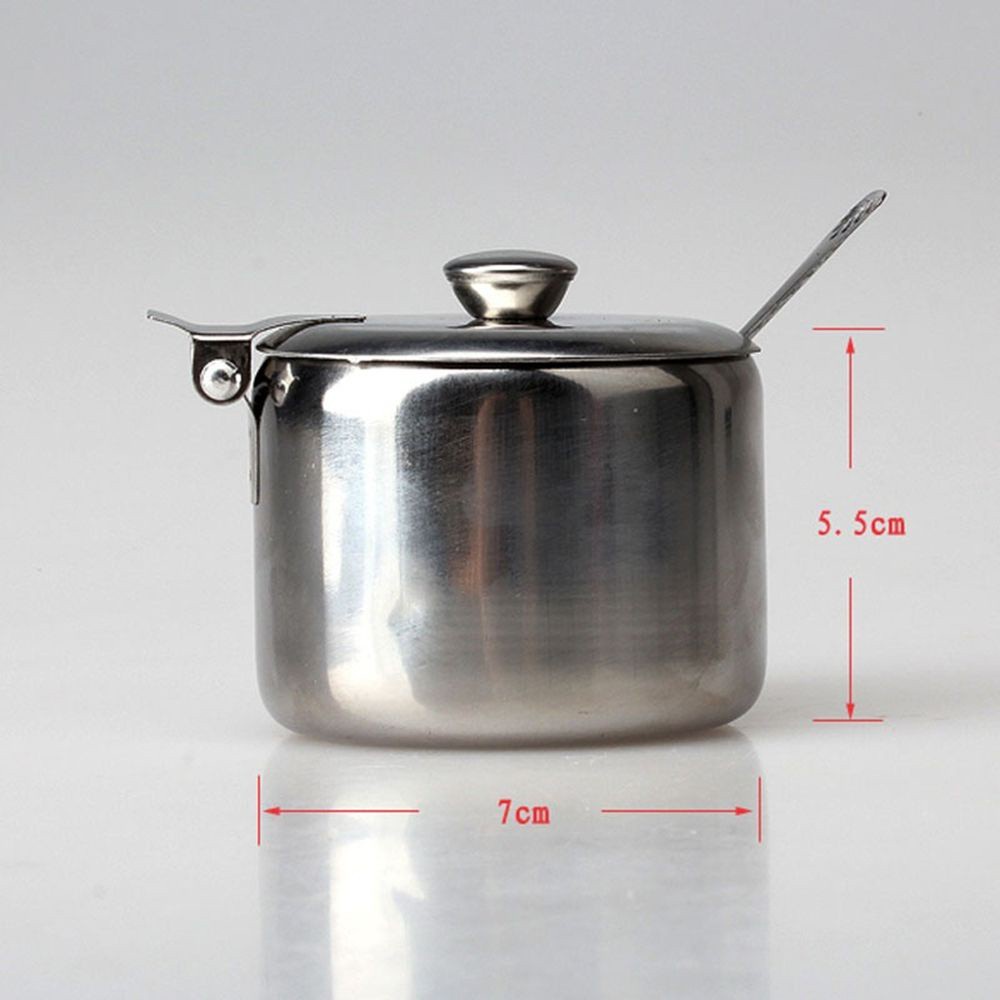 Toples Penyimpanan Garam / Saus / Gula Bahan Stainless Steel Ukuran 7.5cm Dengan Tutup Non Magnetik Untuk Dapur