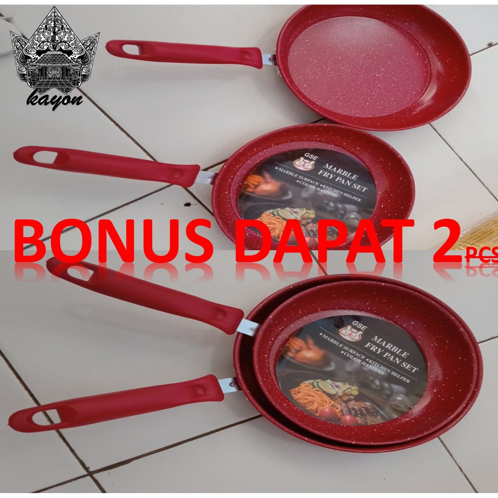 KAYON Wajan Set Penggorengan Merah isi 2psc 1240 - Frying Pan Set Red MARBLE FRY PAN SET 22 DAN 24CM