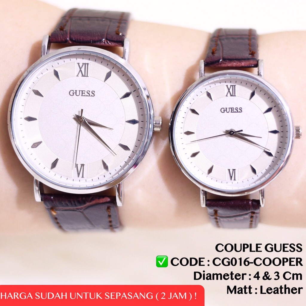 Jam tangan COUPLE pria wanita GUESS tali kulit termurah FREE BATERAI CG016