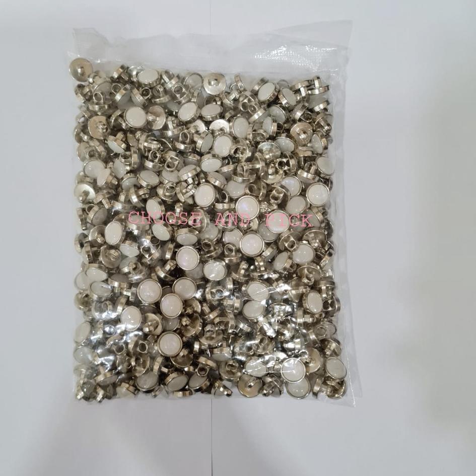 New Trending Kancing baju mutiara silver / kancing mutiara list silver perak / kancing jamur ukuran 
