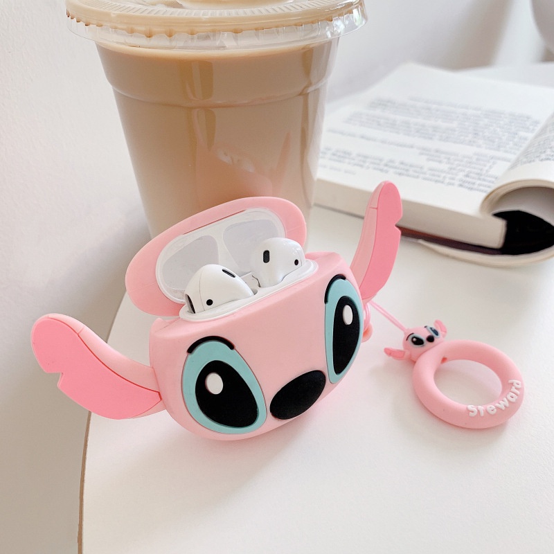 Cover Pelindung Desain Kartun Disney Stitch 3d anti Jatuh Untuk iphone airpods 1 / 2 / 3 pro