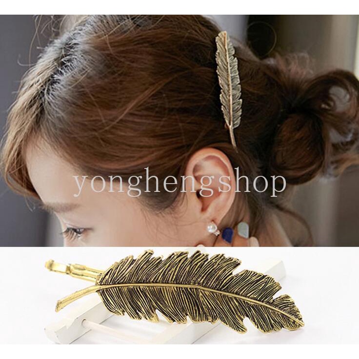 Jepit Rambut Bentuk Daun Bahan Metal Gaya Retro Untuk Wanita