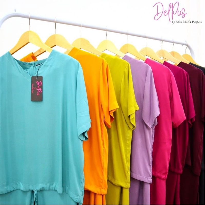DELPUS Oneset Vcool Crop by Della Puspita Setelan Setcel One Set Pakaian Baju Tidur Wanita BAHAN RAYON PREMIUM ADEM-2