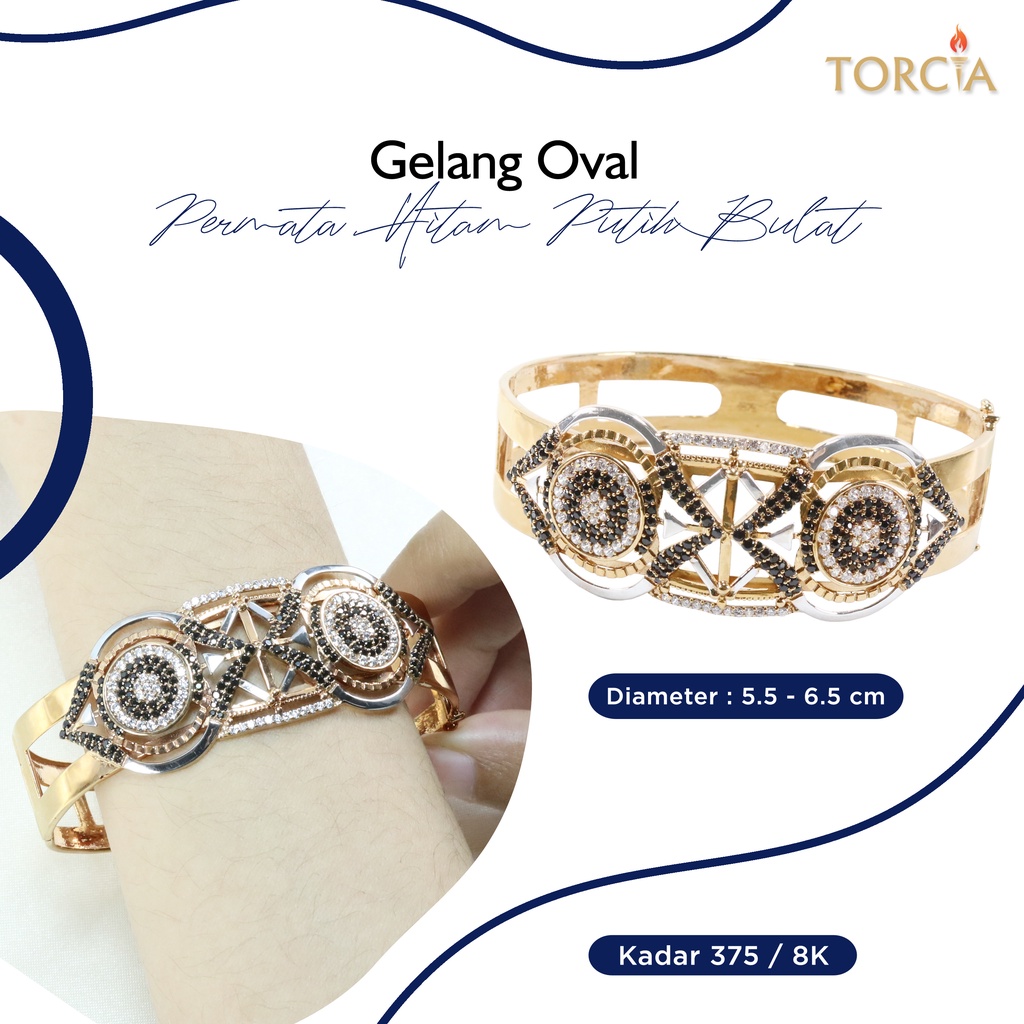 Gelang Oval Emas Asli Permata Hitam Putih Bulat Kadar 375 Torcia