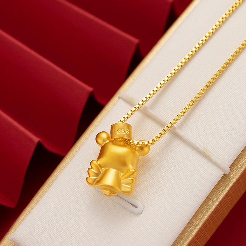 Kalung Klavikula Hias Liontin Beruang Emas Asli Kadar 375Gaya Korea Untuk Wanita