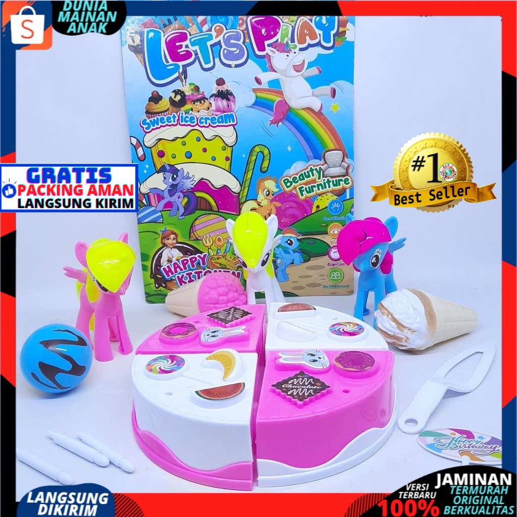 Mainan Anak Kue Tart Potong Ulang Tahun Bonus 3 Kuda Pony Kuda Poni Dan Es Krim Ice Cream LM3