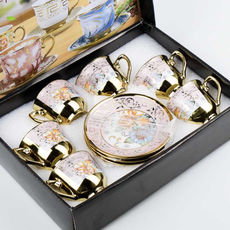 Cangkir Keramik Tea Set 6 Pcs Gelas Mug European Vintage Multi Warna