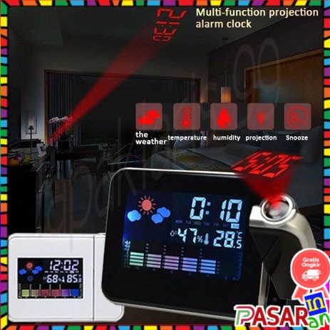 ⭐Jam Digital Proyektor Penunjuk Cuaca & Thermometer - Jam Meja Unik LED Display