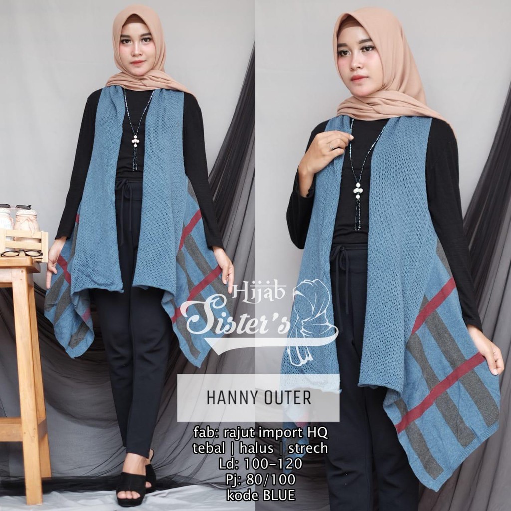 hanny outer rajut blue Girls Muslim Casual