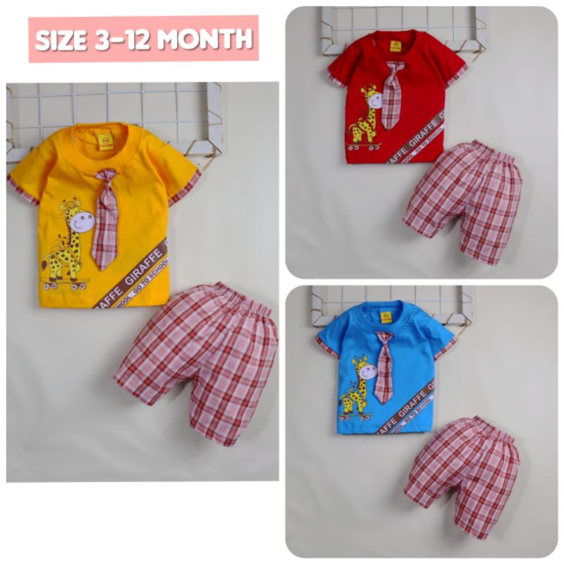 Setelan Anak Cowok Motif Giraffe School /Baju bayi Laki-laki  / Baju anak Usia 3-12 bulan