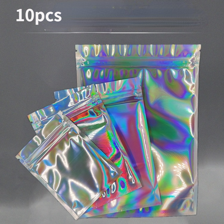 10pcs Kantong Plastik Kemasan Aluminum Foil Holografik Laser Dengan Ziplock