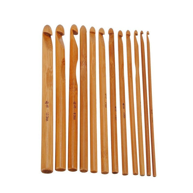 Set hakpen bamboo 12pc alat rajut jarum rajut crochet knitting import berkualitas