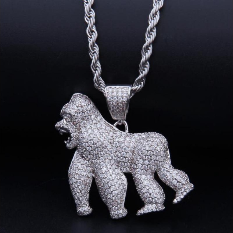 Kalung Liontin Gorilla Zircon Gaya Hip Hop Untuk Pesta