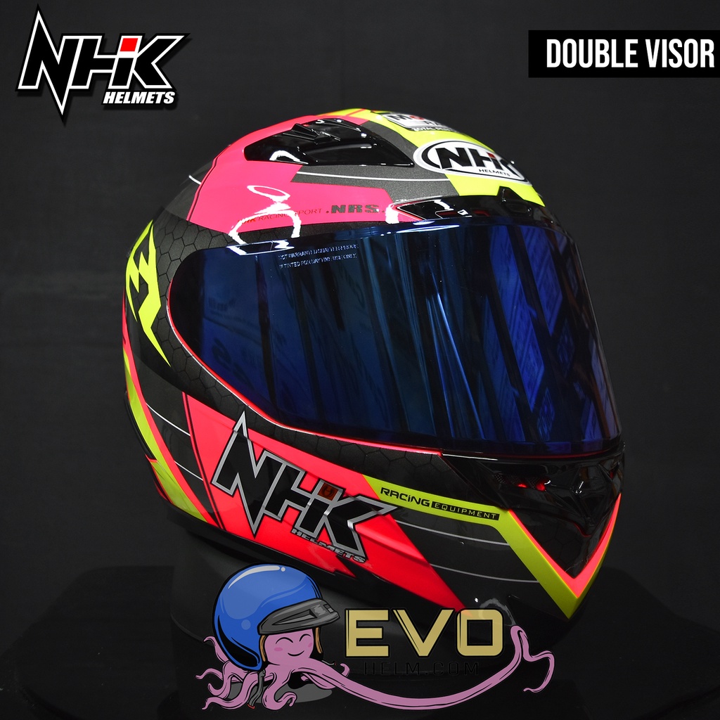 NHK RX9 NAVY (SE) GRAPHIC Full Face - Double Visor PINK FLUO - YELLOW