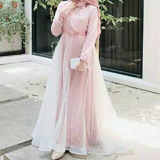 Gaun muslimah organza dot