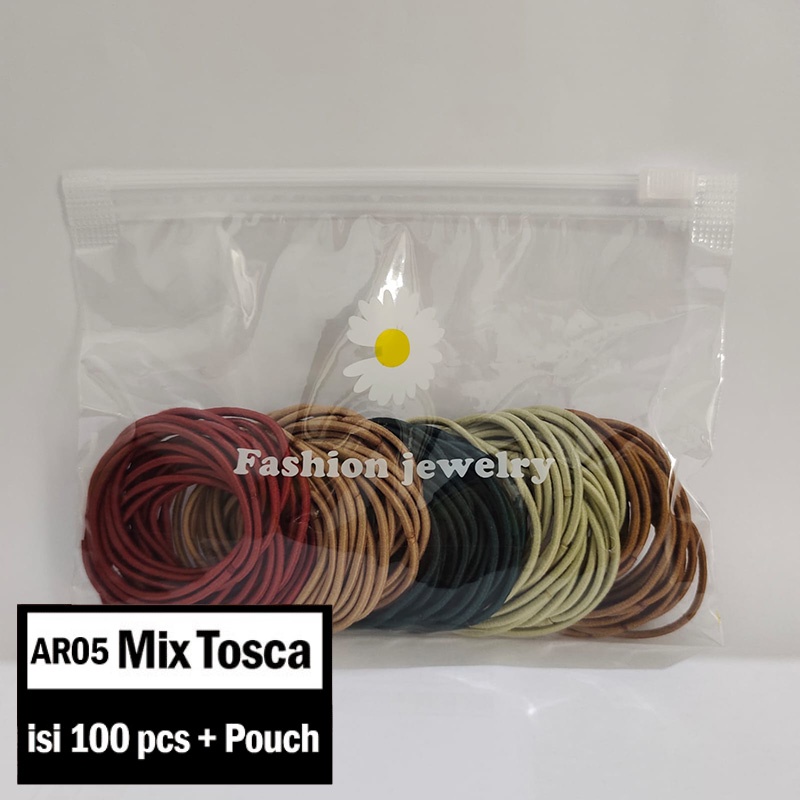 Ikat Rambut Karet Polos Elastis Gaya Korea Wanita / Karet Rambut / Karet Gelang Kucir isi 100pc MCO - AR05-Mix Tosca