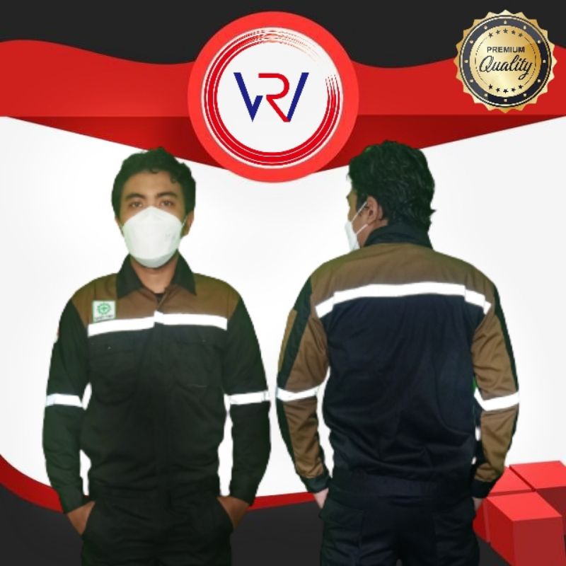Baju Proyek K3 | Kemeja Safety Wearpack Atasan | Coklat - Hitam