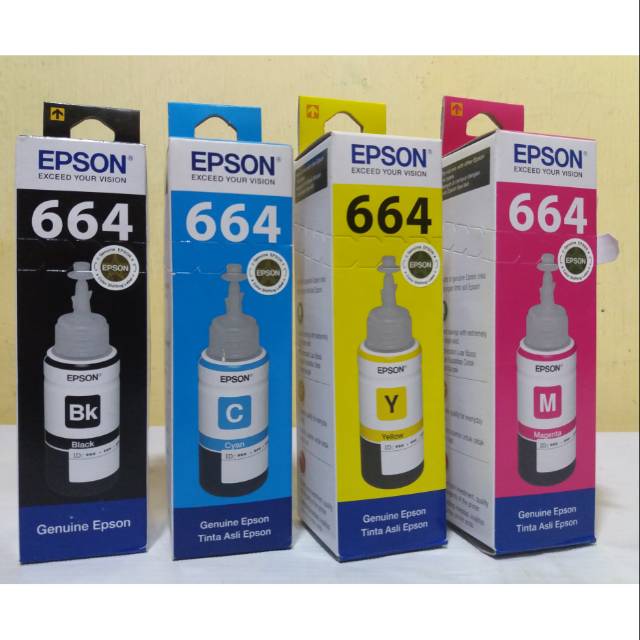 Tinta Printer Epson Original T6641 Black T6642 Cyan T6643 Magenta T6644 Yellow, Tinta Epson 664