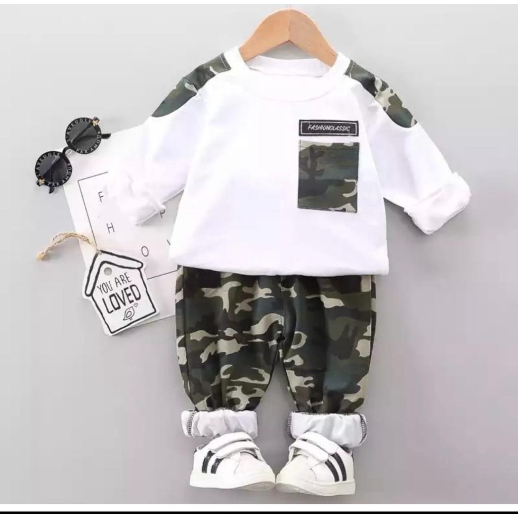 cod setelan baju bayi anak motif reglan army kids panjang loreng size 1-5 tahun bahan katun lembut nyaman dipakai/ setelan baju bayi anak laki laki/ setelan baju bayi anak peremuan/ setelan baju bayi anak cowo/ setelan baju bayi anak cewe