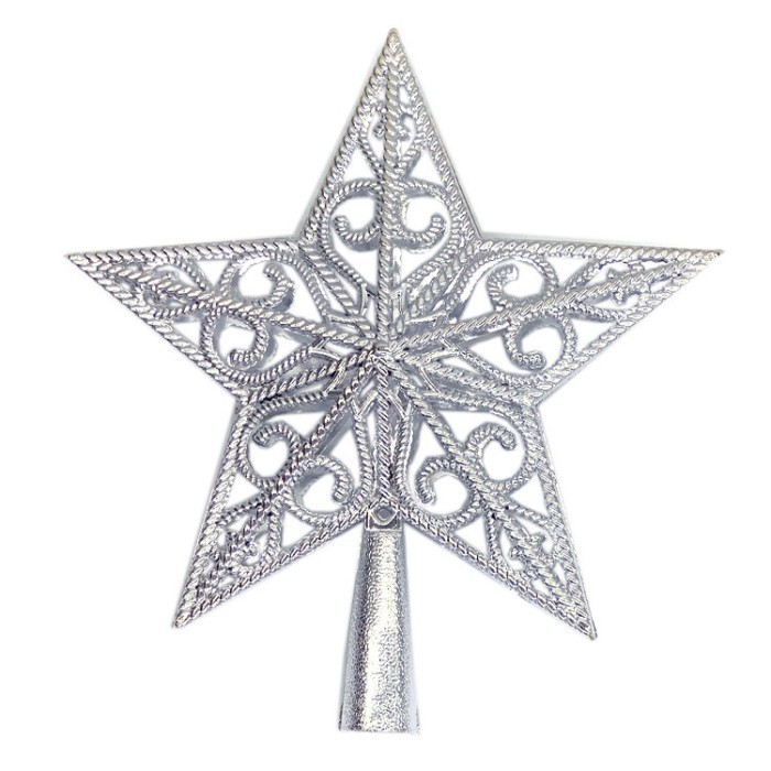 TSP bintang top star ukir dekorasi ornamen pohon natal aksesoris - SILVER, 15 CM