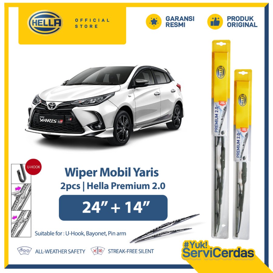 Wiper Mobil TOYOTA Yaris 24” + 14” (2pcs) - HELLA Premium 2.0