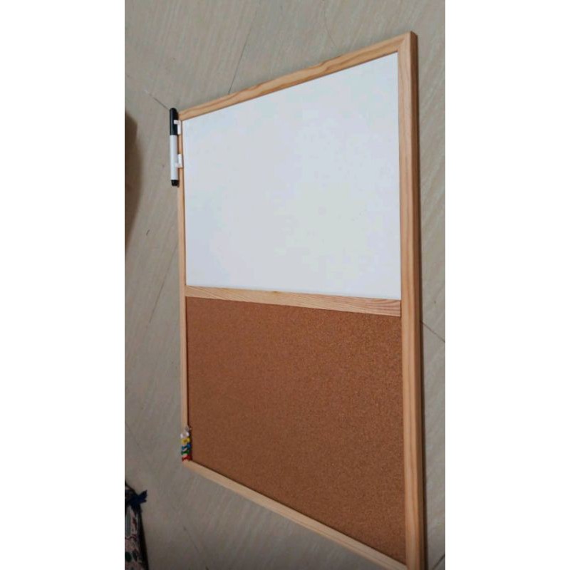 BI-SILQUE PAPAN KOMBINASI 60x45CM 2 PANEL CORKBOARD DAN WHITEBOARD/ACE PAPAN KOMBINASI GABUS DINDING