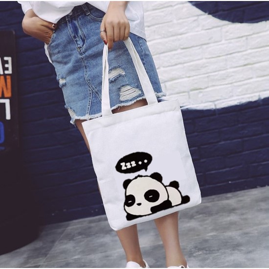 Twenty Bag - Tas Tote Bag Wanita Non Resleting Terbaru 2021 Aesthetic Kekinian Motif Carakter PANDA TIDUR Korea Style Multifungsi