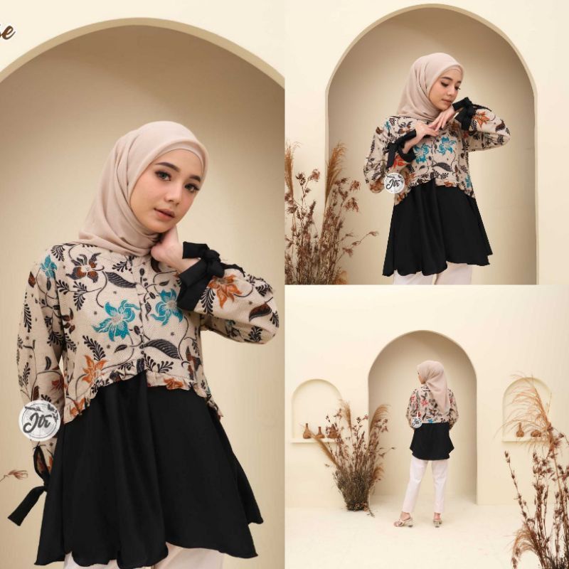 Jual Atasan Blouse Batik Wanita Modern Fashion Wanita Kekinian Brokat