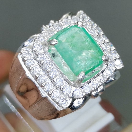 Batu Permata NATURAL ZAMRUD Colombia Ring Perak