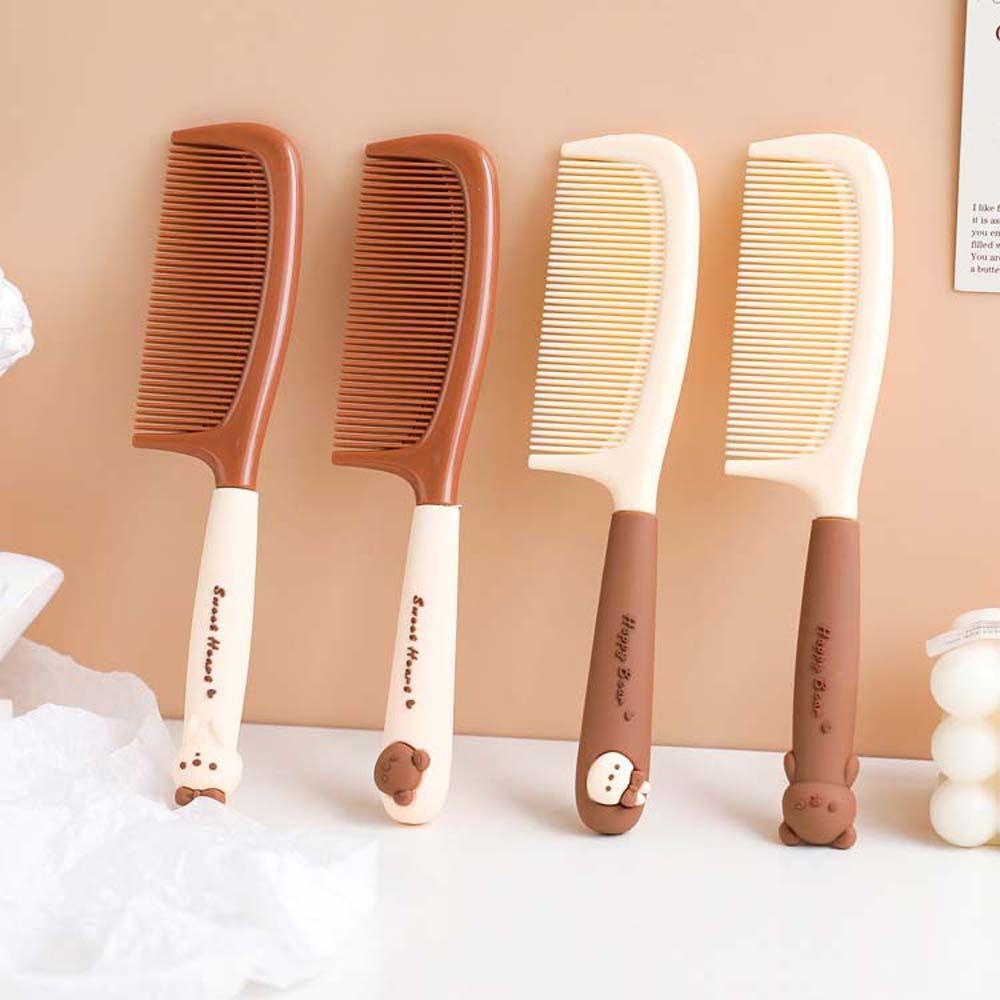 Rebuy Sisir Kartun Wanita Kawaii Bear Bunny Hairdressing Milk Tea Color Handle Sikat Rambut