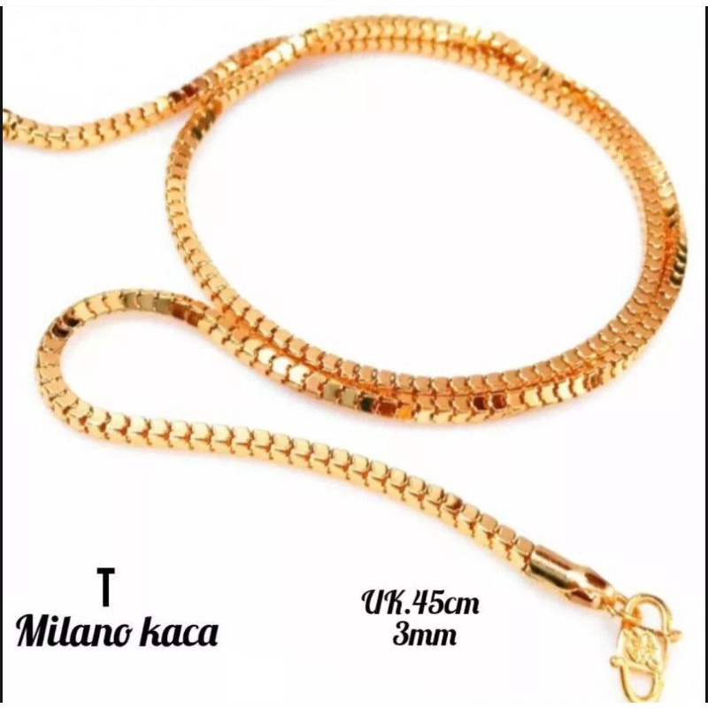 kalung Milano kaca titanium asli anti luntur anti karat,kalung perhiasan berlapis emas 24 k.kalubg perhiasan impor