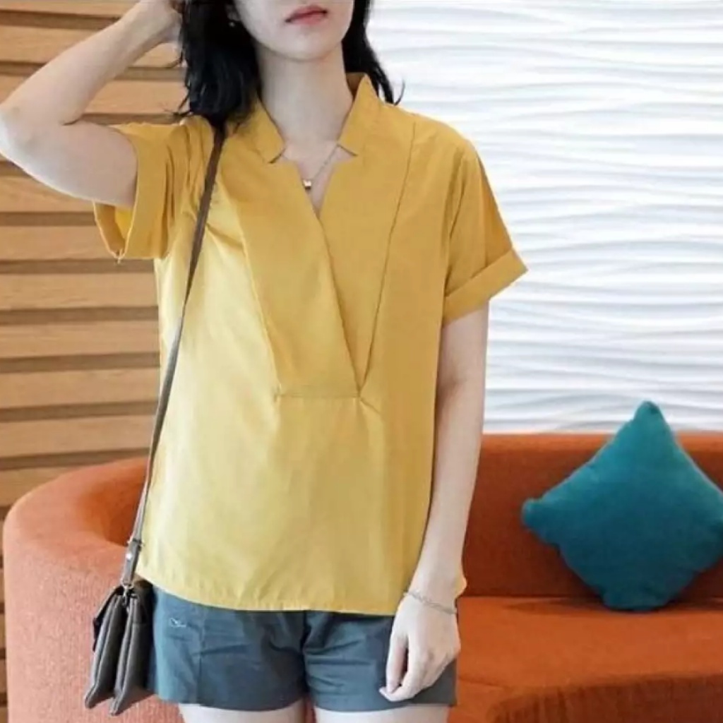 BAJU ATASAN WANITA MODEL KOREA KEKINIAN / ATASAN BLOUSE WANITA REEBECCA TERBARU / BLUS WANITA MODEL FASHION TERLARIS 2021-KUNING