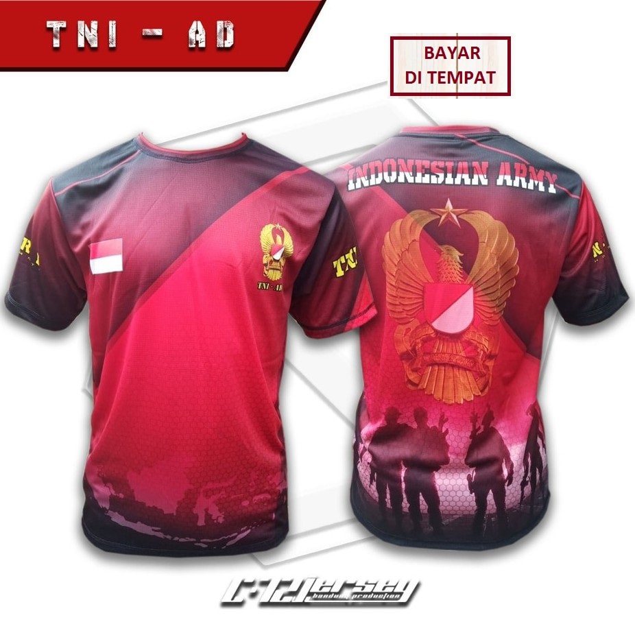 Kaos Pria/Jersy Olah Raga/TNI AD Indonesia Army Merah
