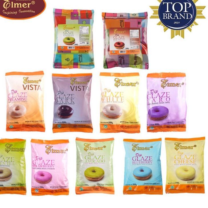 

(prqc -665) DIP GLAZE ELMER SAUS CAIR TOPPING CELUPAN DONAT alpukat blueberry cheese keju 200gr subb48