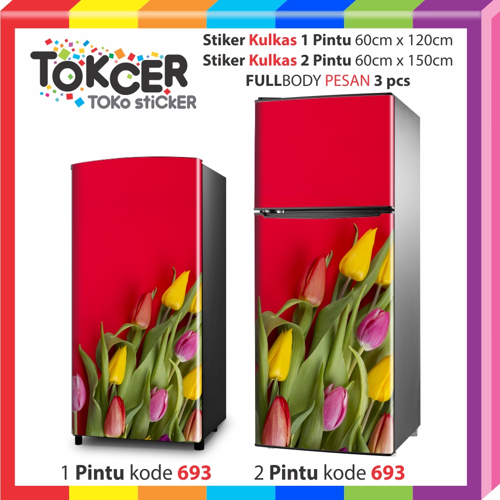 STIKER Kulkas 1 Pintu atau 2 Pintu STANDAR Bunga TULIP WARNA