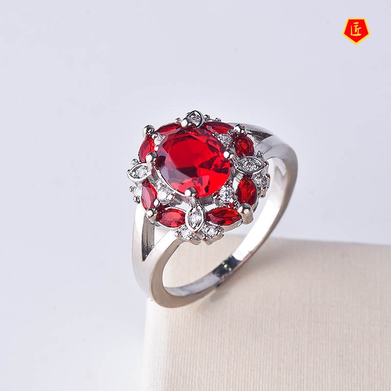 [Ready Stock]Female Gemstone Ring Silver Simple Personality Fashion
