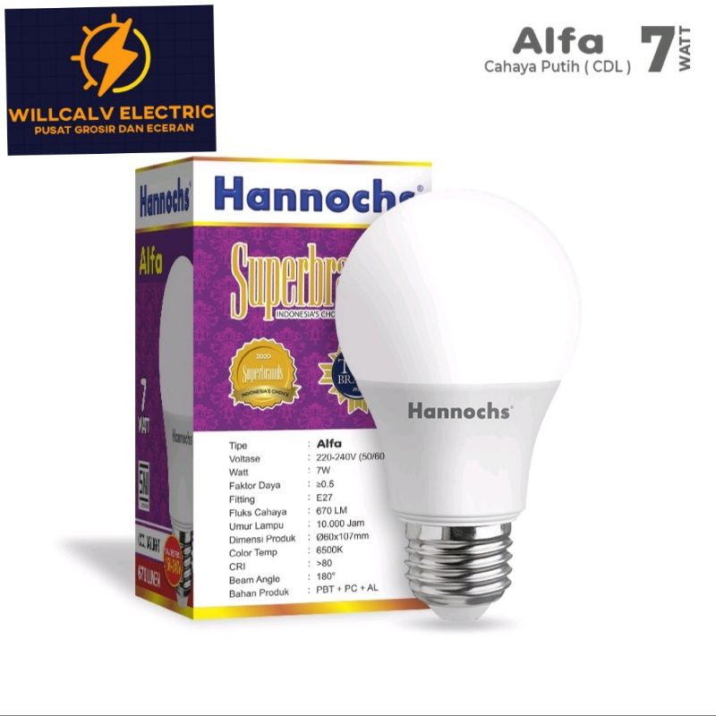 PAKET ISI 10 PC HANNOCHS ALFA 7W 7 WATT CAHAYA PUTIH / LAMPU LED HANNOCHS ALFA 7W 7 WATT CAHAYA PUTIH