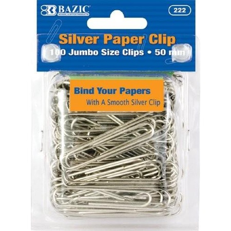 

Klip | Bazic Jumbo (50Mm) Silver Paper Clip (100/Pack), Case Of 24