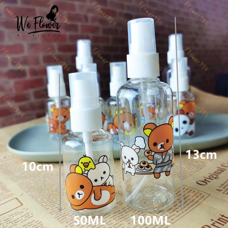 Botol Spray Kosong Portable Bahan Plastik Transparan Motif Kartun Rilakkuma Isi Ulang 50ml/100ml