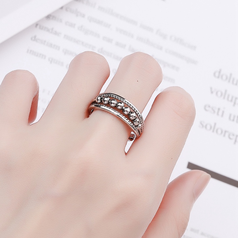 Cincin Manik-Manik Bahan Sterling Silver Dapat Diputar Untuk Wanita