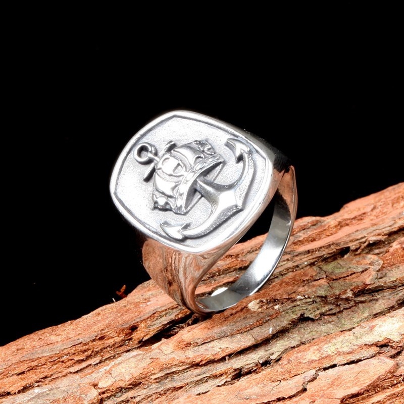 Cincin Desain Jangkar Navy Gaya Vintage Punk Untuk Pria