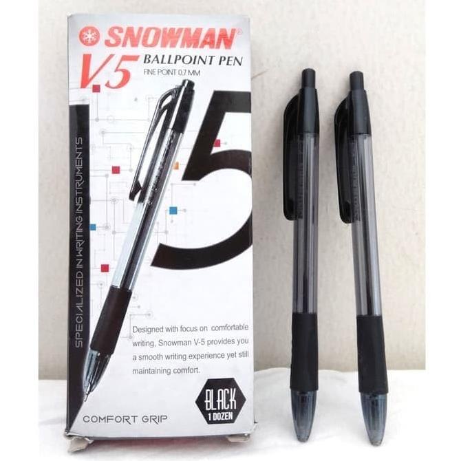 

] BALLPOINT SNOWMAN V5 HITAM ISI 12PCS/BULPEN/PULPEN