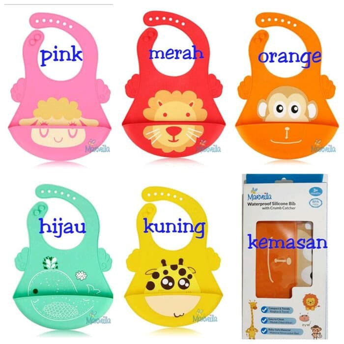 Marveila Waterproof Silicone Bib Celemek Makan Bayi